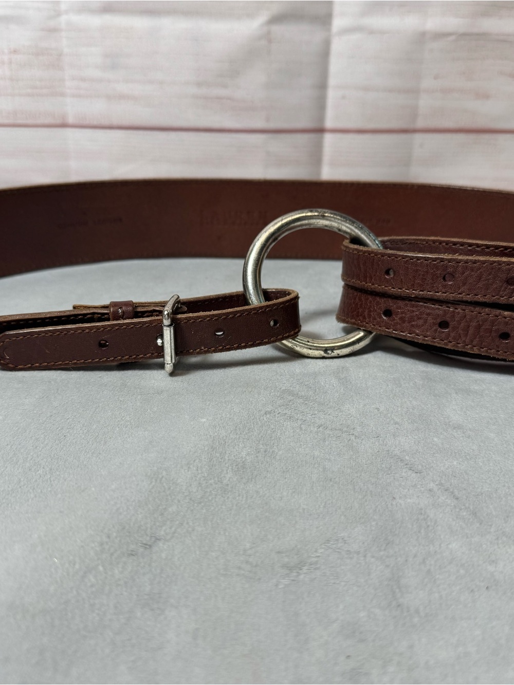 Ralph Lauren Tri-Strap O-Ring Leather Belt Brown  Brass Equestrian Women’s XL